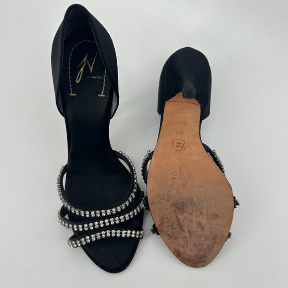 $11SALE!!! J Vincent Rhinestone Satin Black Heels Size 8 - Picture 6 of 8